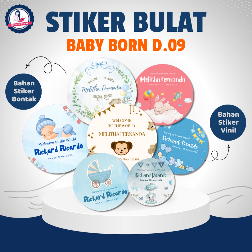 

Stiker bulat baby born / Kelahiran bayi / Tedak siten Stiker vinil transparan custom ulang tahun birthday