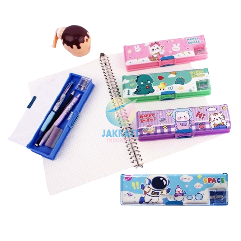 

(1 Pcs) Kotak Tempat Pensil Magnet 2 Sisi + Serutan Rautan CC-2022 / PC-7810 Magnetic Pen Pencil Case w/ Sharpener Bolak Balik