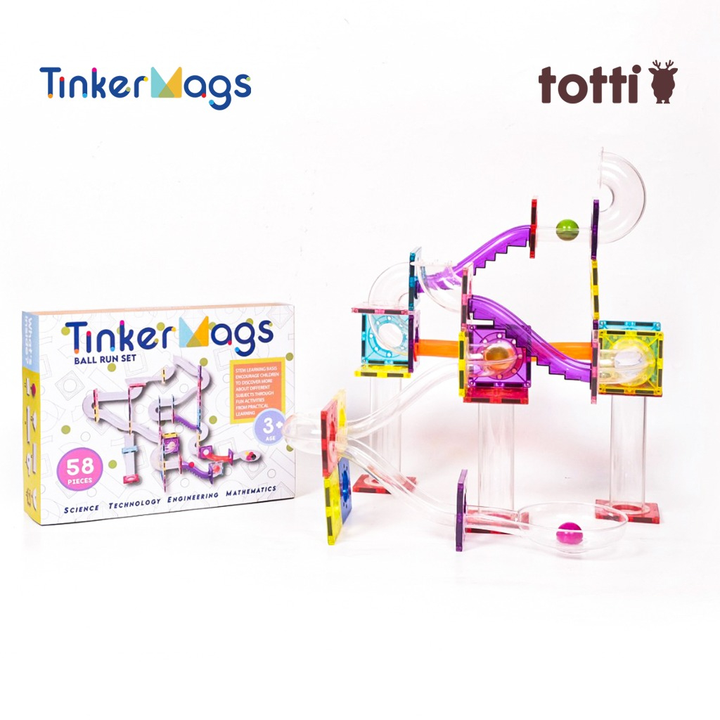 Tinkermags Ball Run Magnetic Colorless- 58 pcs/Magnetic Ball Run Expansion/Marble Run