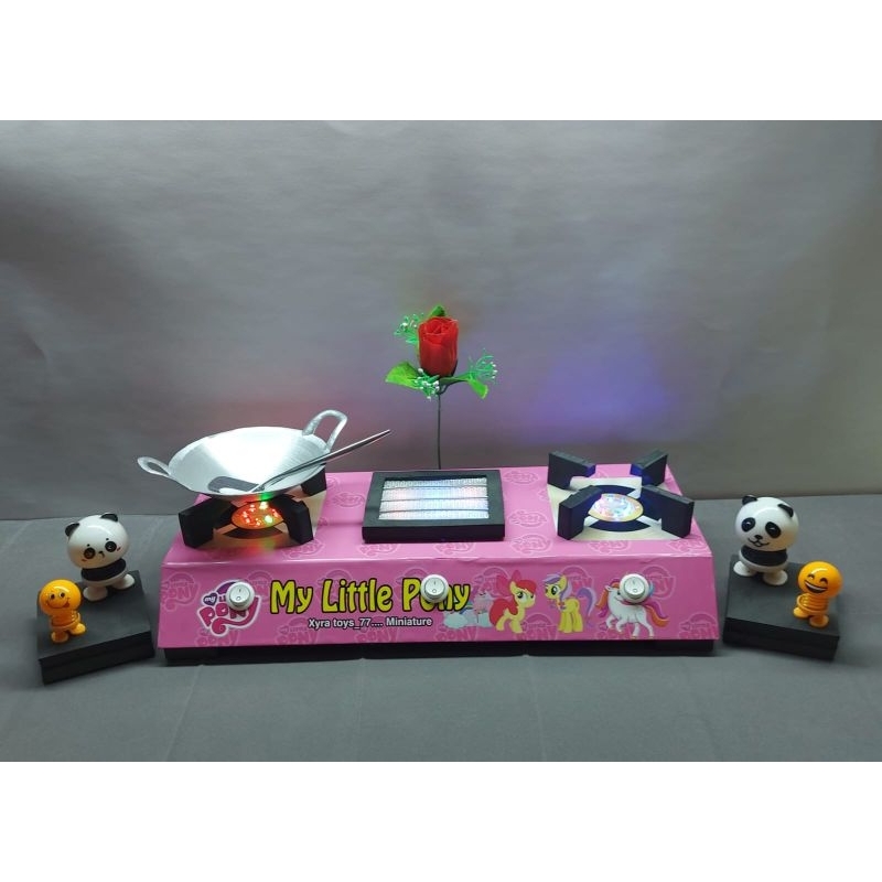 Kompor LED Mainan Anak, 2 Tungku Plus Bakaran