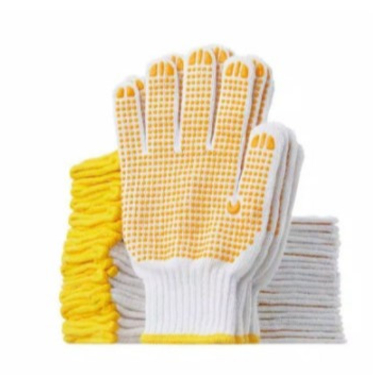 Sarung Tangan Kerja/Proyek putih Bintik Kuning Hitam Grosir Murah / Sarung tangan Kain Benang Bintik