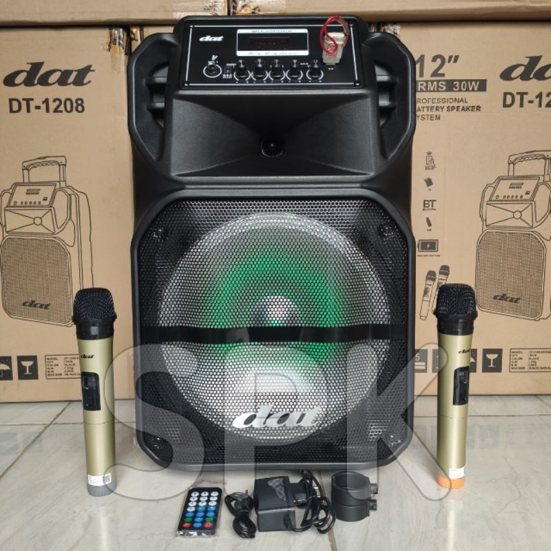 Speaker Portable DAT DT 1208 12 inch 2 Mic Wireless