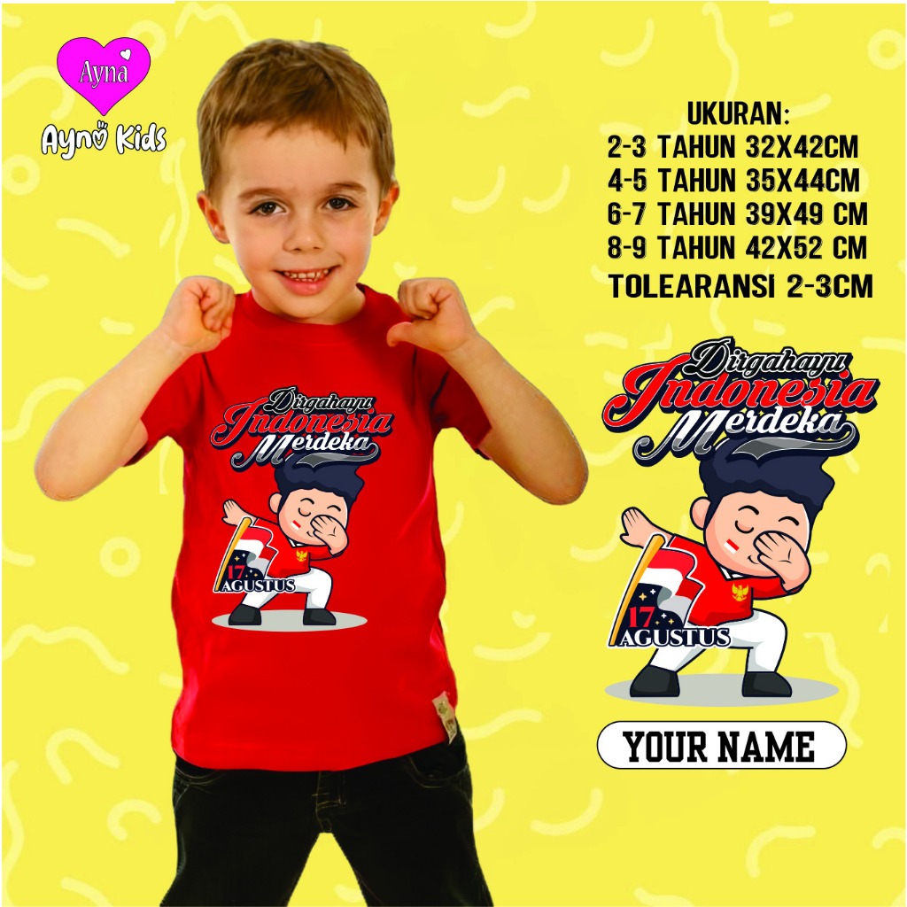 Atasan Anak Spesial Kemerdekaan Kaos Polos Katun Baju Cewek Cowok Lengan pendek Fashionable Baju Cas