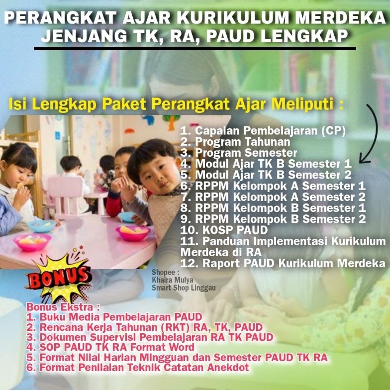 

KODE D98I PERANGKAT AJAR KURIKULUM MERDEKA JENJANG TK RA PAUD LENGKAP