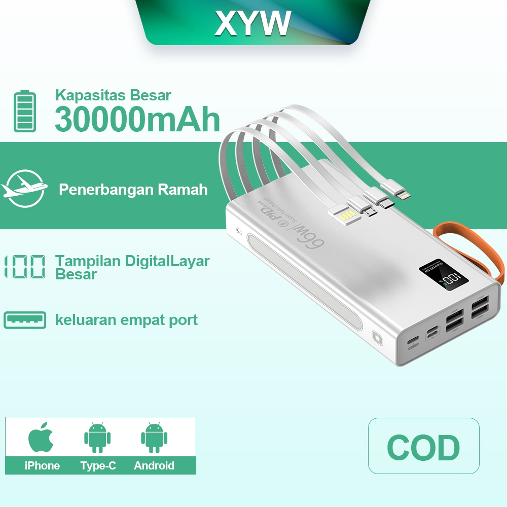 66w Power Bank Built In Cable  60000mah Portable Mobile Charger Power Bank