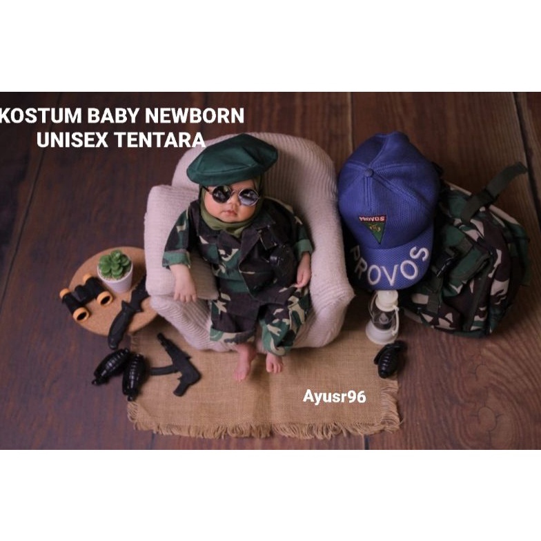 KODE H37K Kostum TNI kostum newborn baju TNI bayi properti foto newborn kostum tentara newborn