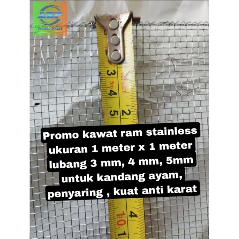 Promo kawat ram stainless ukuran 90 cm x 1 meter lubang 3 mm, 4 mm, 5mm untuk kandang ayam, penyarin