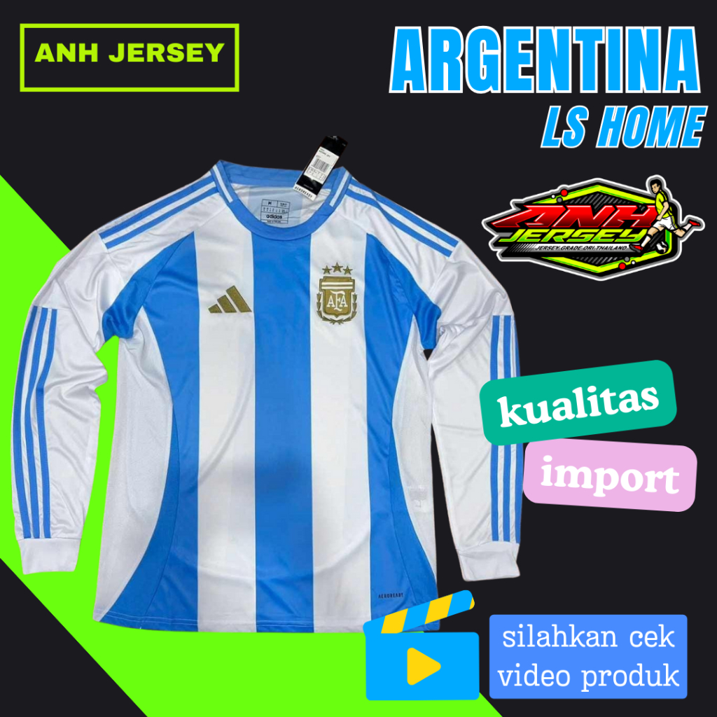 (LS) JERSEY NEGARA BAJU BOLA LENGAN PANJANG (ARGENTINA) HOME AWAY 2024/KUALITAS IMPORT