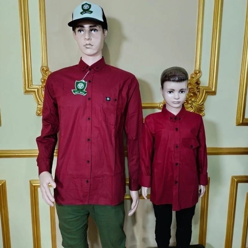 kemeja polos lengan panjang couple ayah dan anak