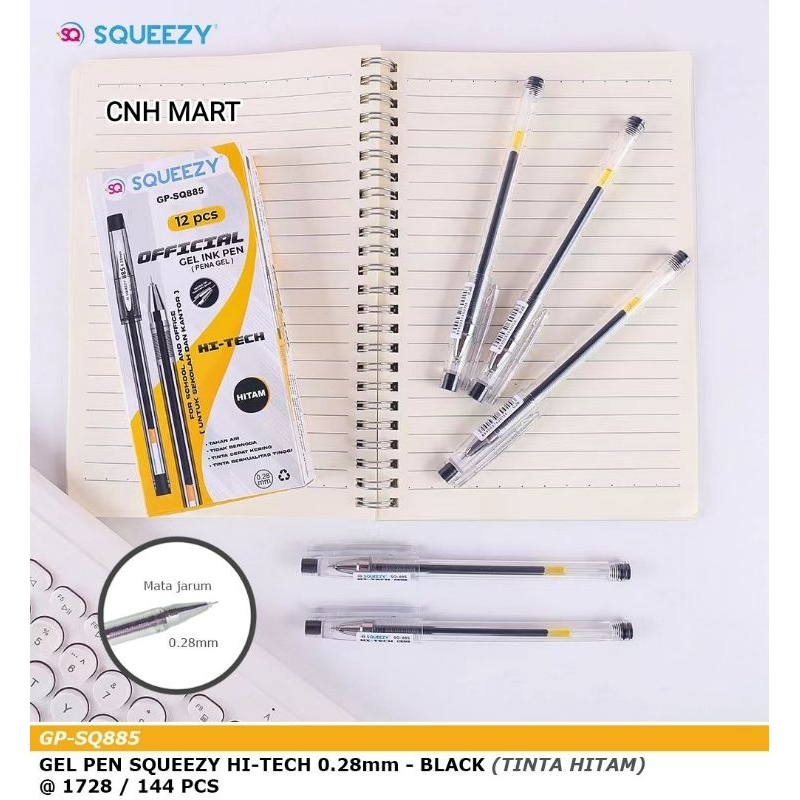 

Gel Pen Hi - Tech Squeezy 0.28 MM Hitam GP - SQ885 Harga 1 Pak isi 12 Pcs )