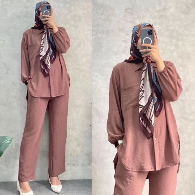 KODE M59C Setelan Amanda Busui Cringkle Airflow  One Set Kemeja Amanda Crinkle