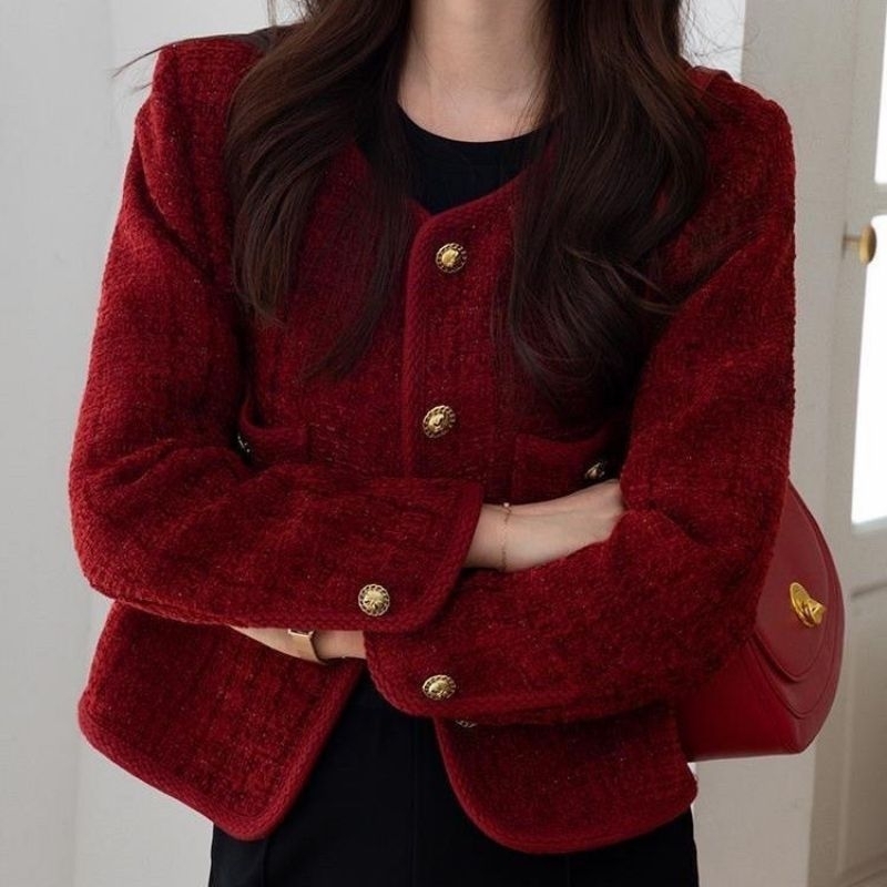 VN SCARLET TWEED BLAZER MARUN/ OUTER CARDIGAN TWEED KOREA