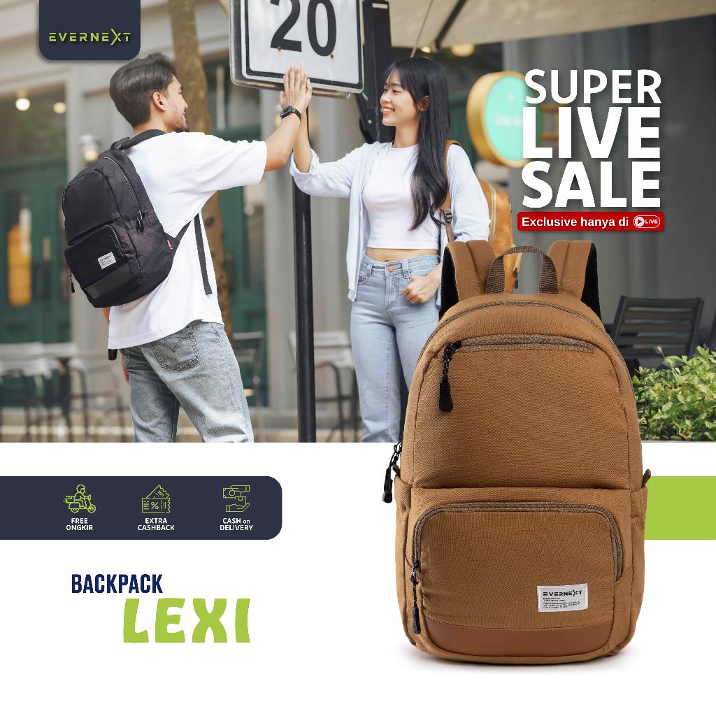 Evernext - Tas Ransel Pria Tas Sekolah Cowok Backpack Canvas Lexi Tas Punggung Tas Kuliah Pria