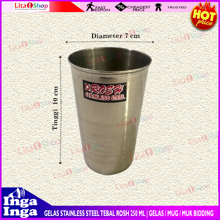 GELAS STAINLESS STEEL ROSH 250 ML | GELAS / MUG / MUK BIDDING