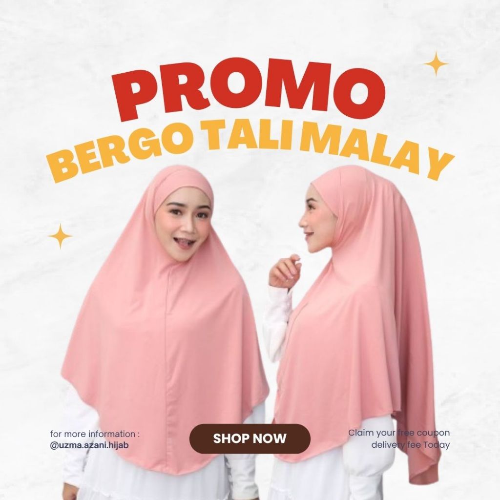 BERGO TALI MALAY M L HIJAB UZMA AZANI JERSEY PREMIUM DILENGKAPI PED DENGAN TALI ANTI TEMBEM