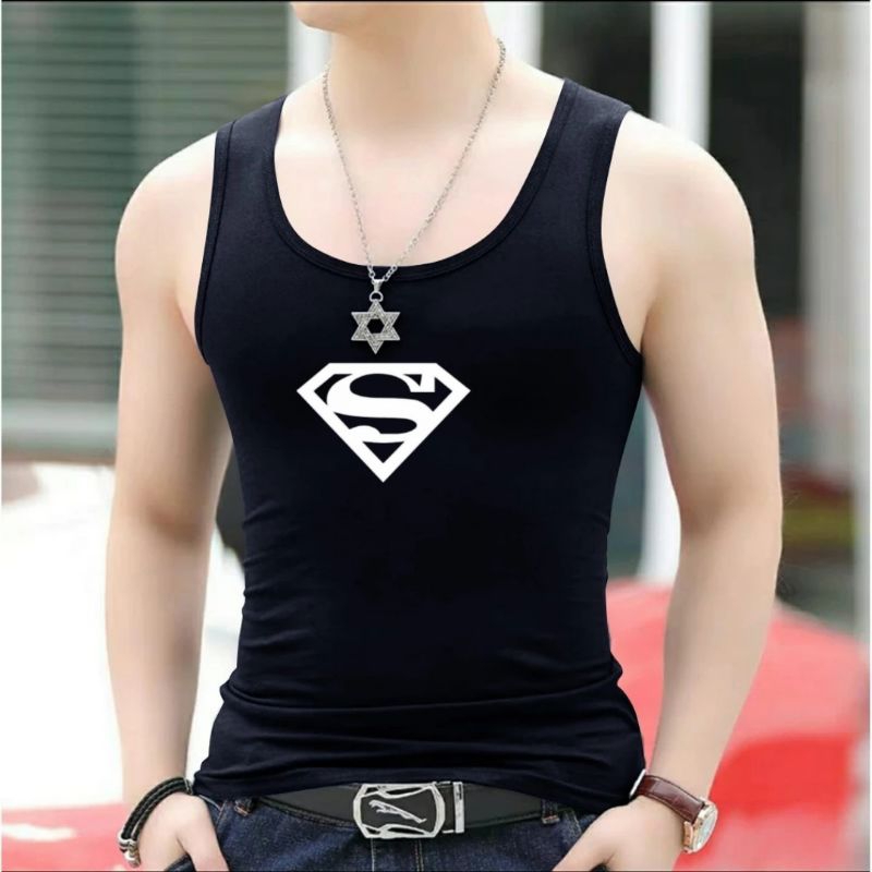 Singlet Pria Dewasa Logo Superman Kaos Dalaman Gym Baju Cowok Lekbong Terbaru Motif Keren