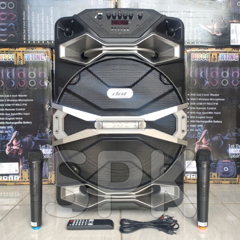 Speaker Portable DAT DT 1518 15 inch 2 Mic Wireless
