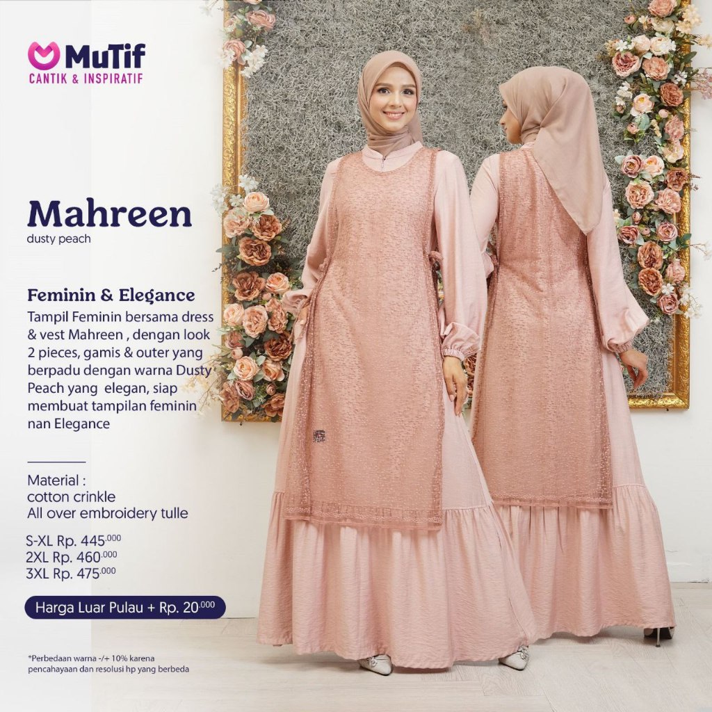TERBARU GAMIS MUTIF BRUKAT MAHREEN DUSTY PEACH ORIGINAL I BEKASI I COD