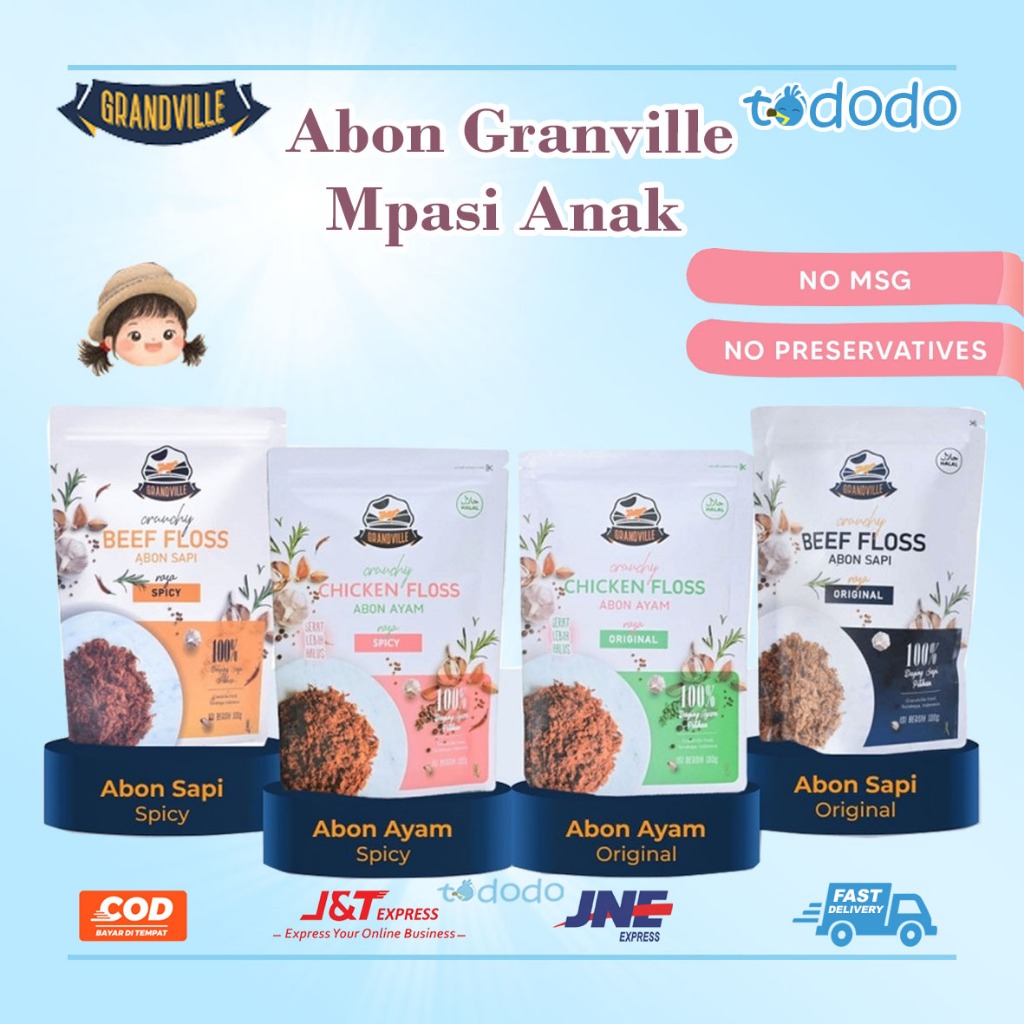 

Abon MPASI Bayi Anak Grandville Sapi Ayam Original Spicy Beef Chicken Crunchy 100g