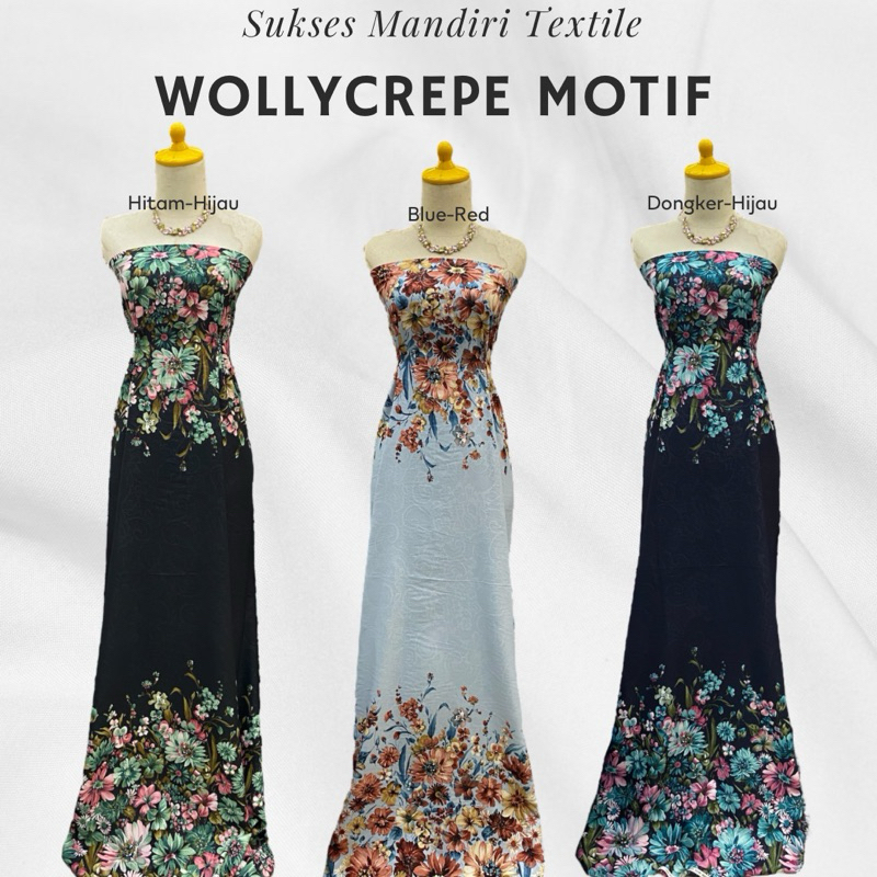 Kain Wollycrepe Motif Bunga-Bunga Atas dan Bawah | Bahan Kerudung Hijab Motif | Lebar 150cm | Harga 