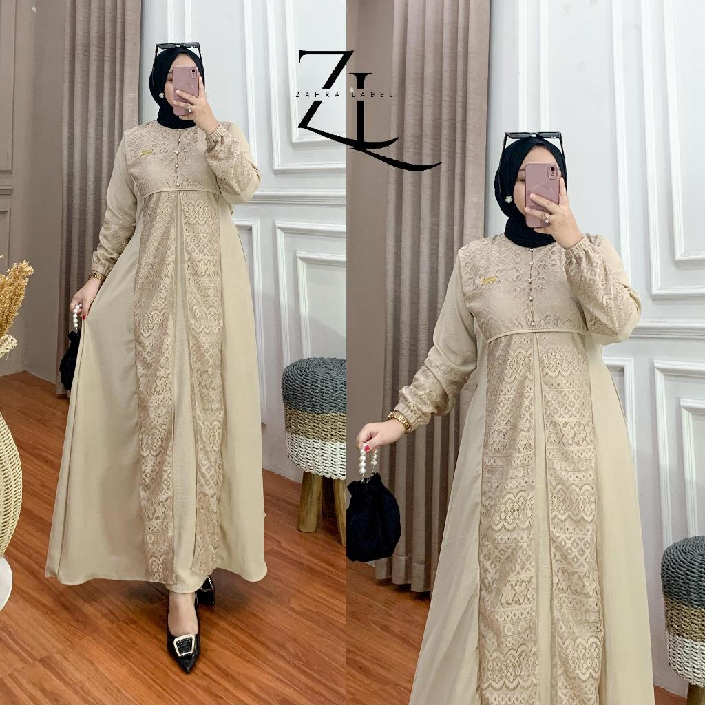 Gamis SANUM Crinkle Airflo mix Brukat Malika - Geka Collection