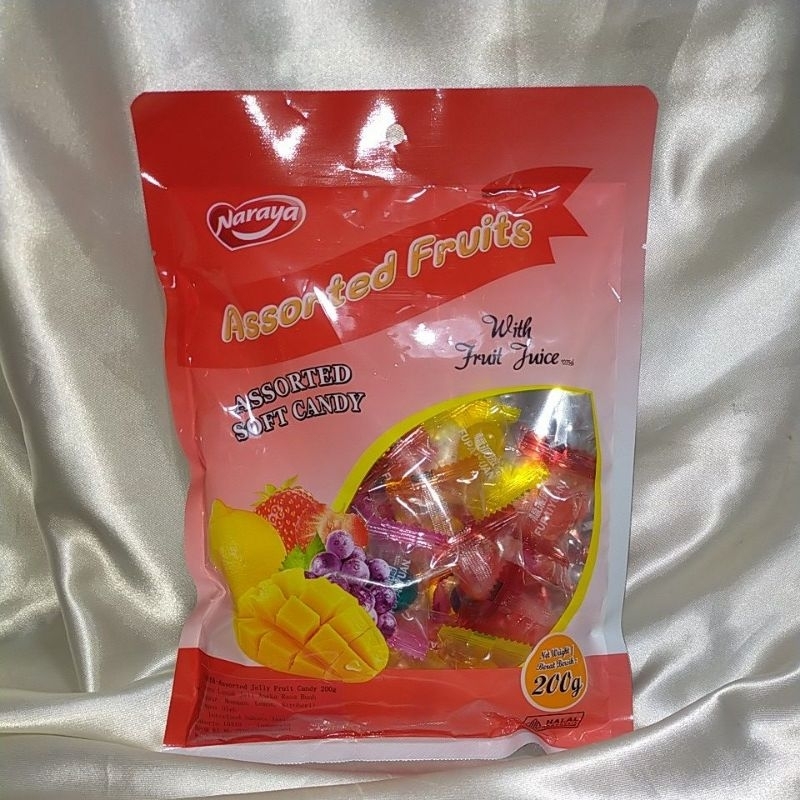 

NARAYA assorted jelly fruit candy 200gr/Permen lunak jeli rasa buah Anggur,Mangga,Lemon,stoberi