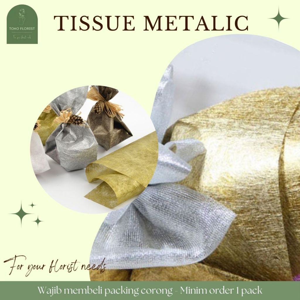 

GROSIR Kertas Buket Wrapping Bunga TISSUE METALIC isi 20 lembar