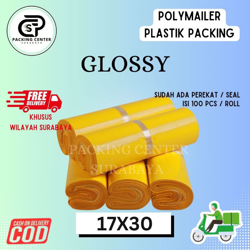 

Polimer Warna Kuning Plastik Packing / Polymailer Online Shop Tersedia berbagai macam ukuran, 1 Roll Isi 100Pcs sudah dilengkapi Lem Perekat, Termurah Grosir