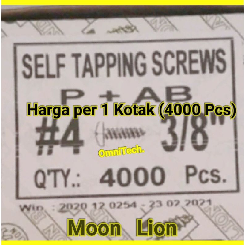 Sekrup Tapping PH 4x3/8 Kepala Bulat PAB P + AB 4 x 3/8 Moon Lion 1cm 1 cm