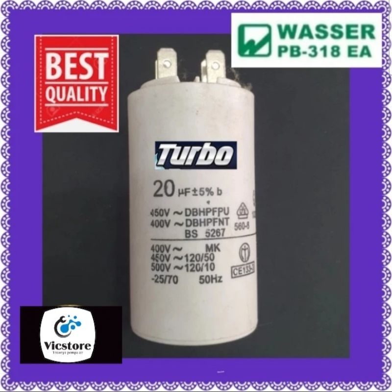 Kondensor kapasitor Turbo 20 uf pompa air wasser pb 318 ea booster capasitor pendorong condensor