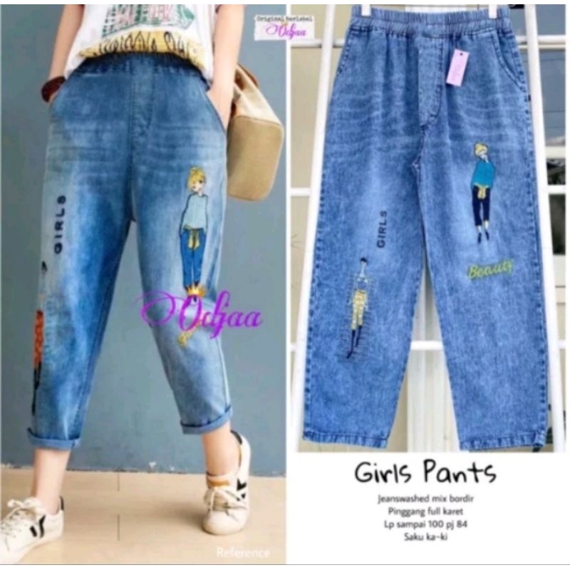 GIRLS LADIES PANTS JEANS CELANA JEANSWASH BORDIR KEKINIAN SPORTY