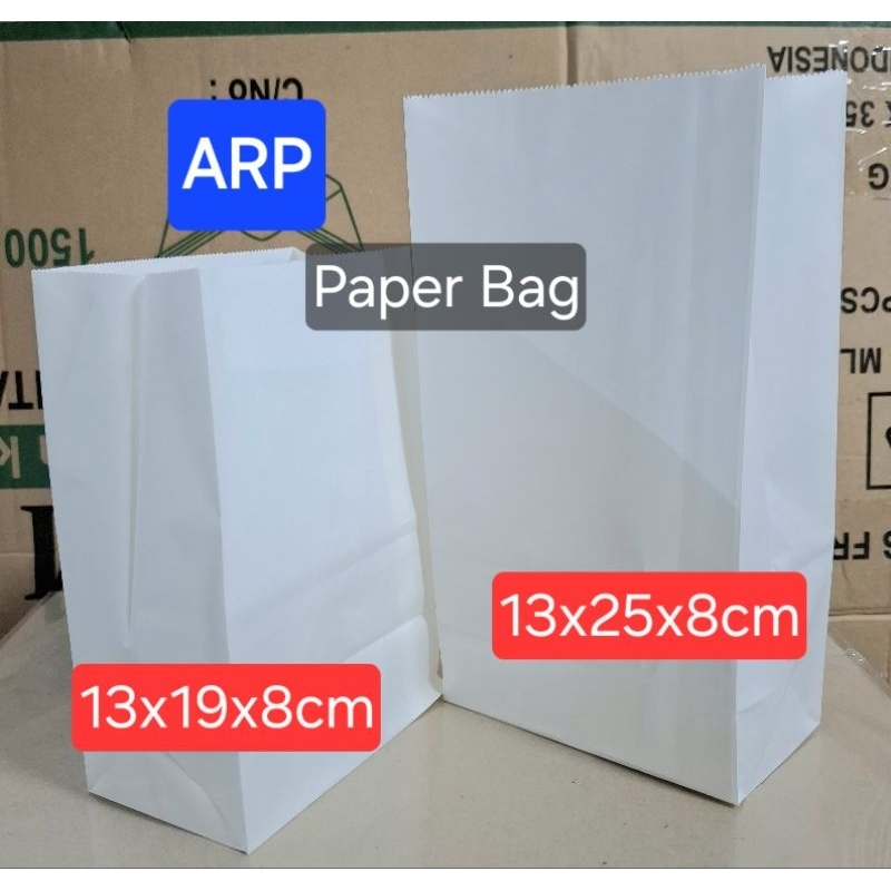 

Paper Bag Putih Ukuran 13x19x8cm & 13x25x8cm/Paper Bag Putih 2 ukuran Grease Proof