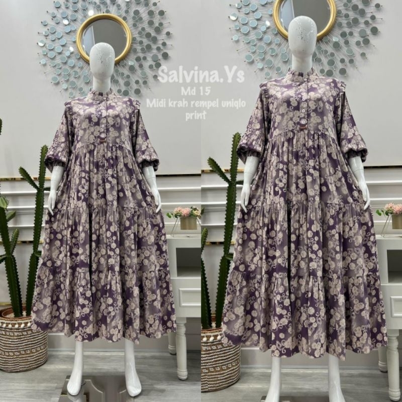 Gamis Dress/Midi Dress Bahan Rayon UNIQLO Print by SalvinaYs