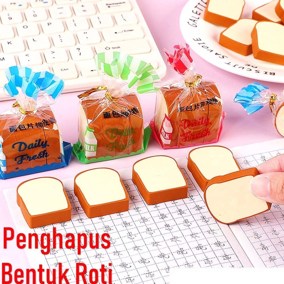 

PROMO TERGILA APEN Penghapus Pensil Bentuk Roti Tawar Isi 4pcs Hapusan Sekolah Lucu Korean Style Eraser Toast Bread