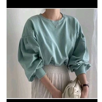 Sweater crop wanita basic prada/crewneck wanita