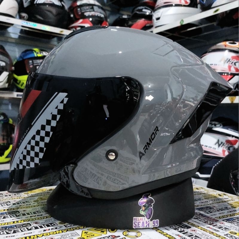 HELM JS ARMOR SOLID ALL WARNA FLAT VISOR SMOKE HALF FACE ORIGINAL SNI