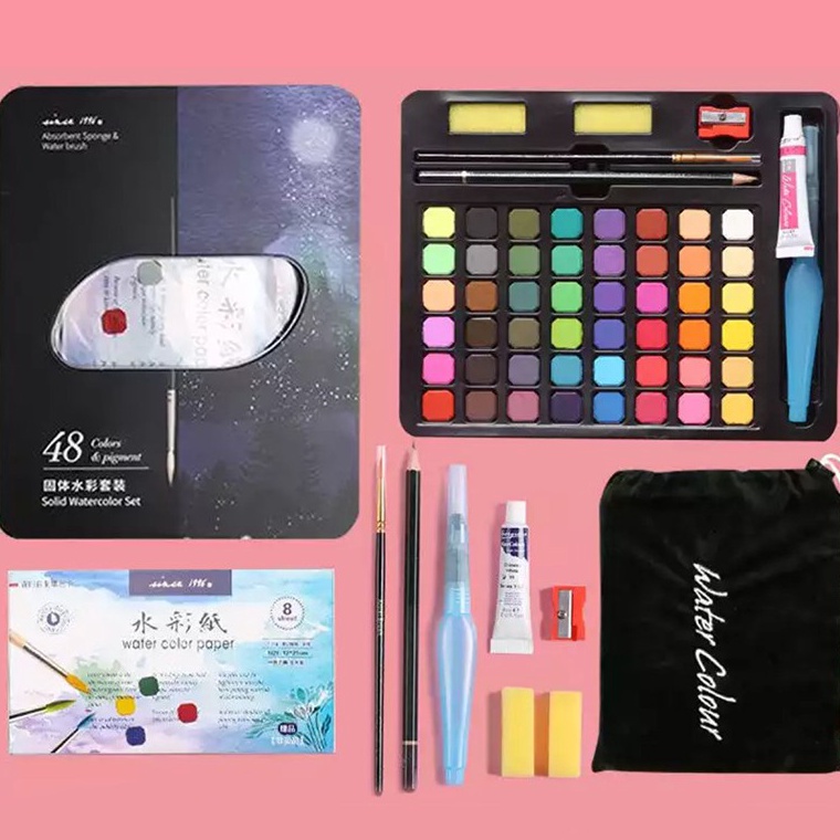 

olla cat air watercolor set 48 warna water color alat cat air lukis set termasuk kuas dan kertas gambar x K1X9