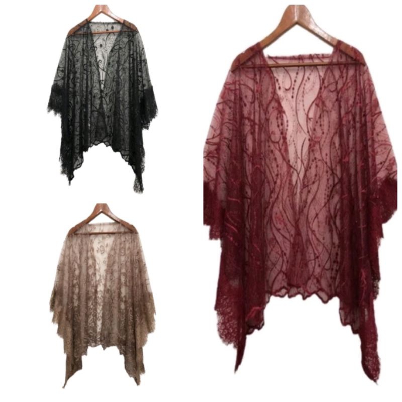 DISKON CAPE BRUKAT RENDA CARDIGAN GAUN PESTA BRUKAT TILE GLITER ACARA RESMI BAJU PESTA BAJU