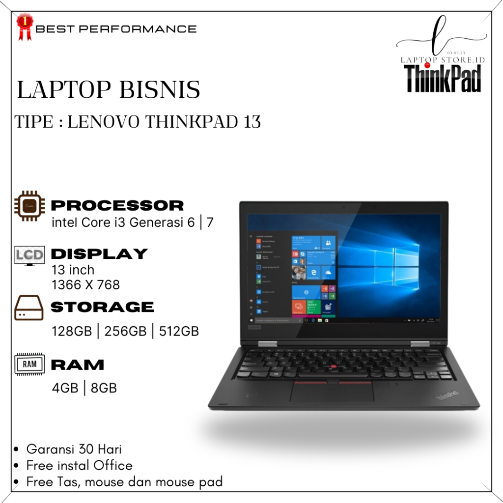 LENOVO THINKPAD 13 INTEL CORE i3 GENERASI 6 / 7 RAM 8/256GB | ULTRABOOK | LAPTOP MURAH | ORIGINAL SE