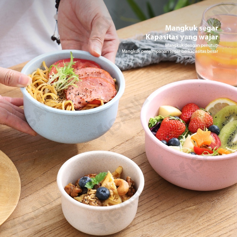 Mangkok Bekal Makan Set 3 pcs Dengan Penutup Anti Tumpah Kedap Udara Microwave 3 in 1 Mangkuk Gandum