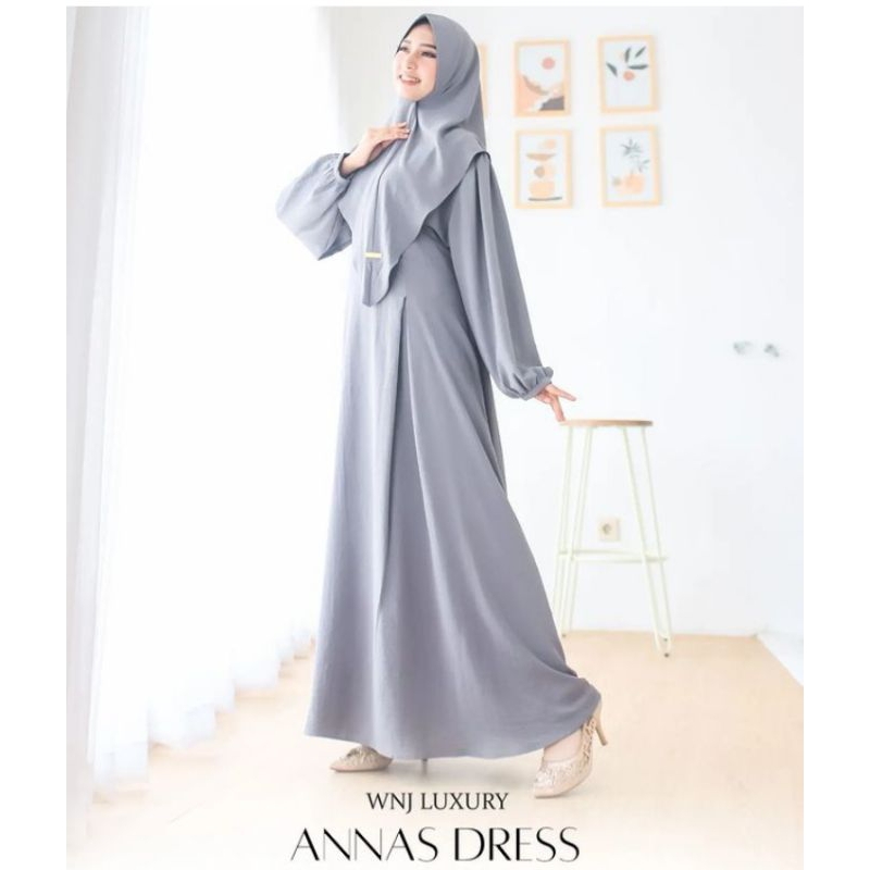DISKON HARGA GROSIR GAMIS SYARI SET HIJAB ANAS BAHAN CRINKLE AIRFLOW PREMIUM DRESS BUSUI UKURAN