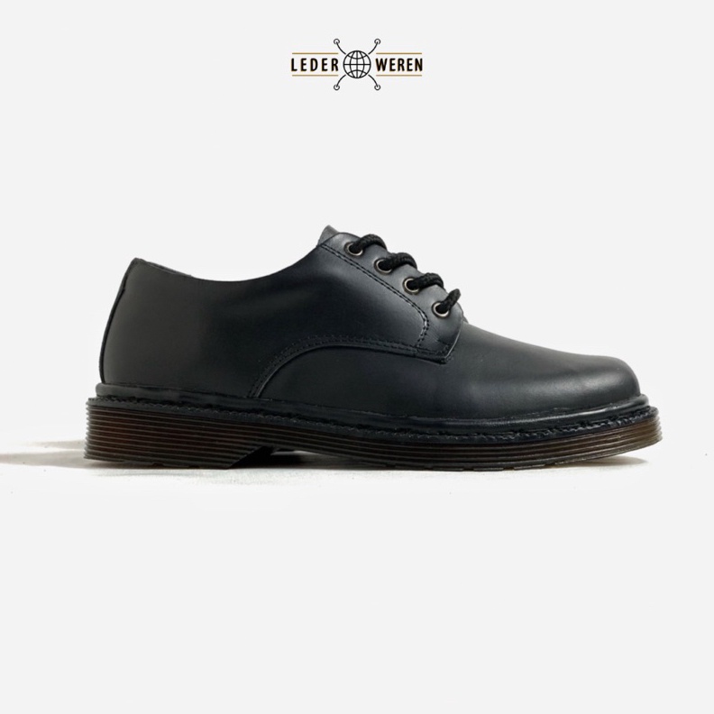 KODE H3N Lederweren Leder Derby 2 Black Sepatu Derby Kulit Formal Pria Sepatu Tali Pria