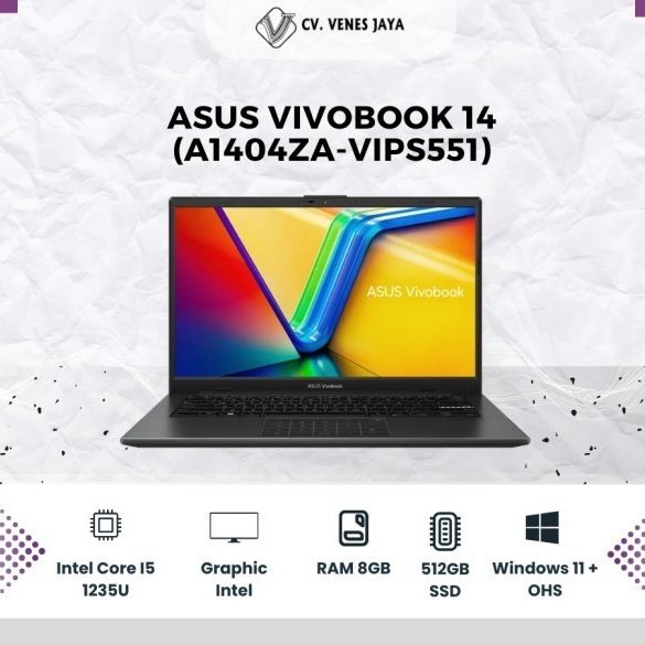 LAPTOP ASUS VIVOBOOK 14(A1404ZA-VIPS551), INTEL CORE I5 1235U, GRAPHIC INTEL, RAM 8 GB, 512 GB SSD, 