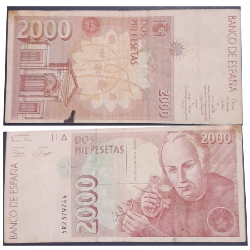 Uang Asing Negara Espana/Spanyol 2000 Pesetas Original 100% Langka Kertas Tebal Renyah Utuh