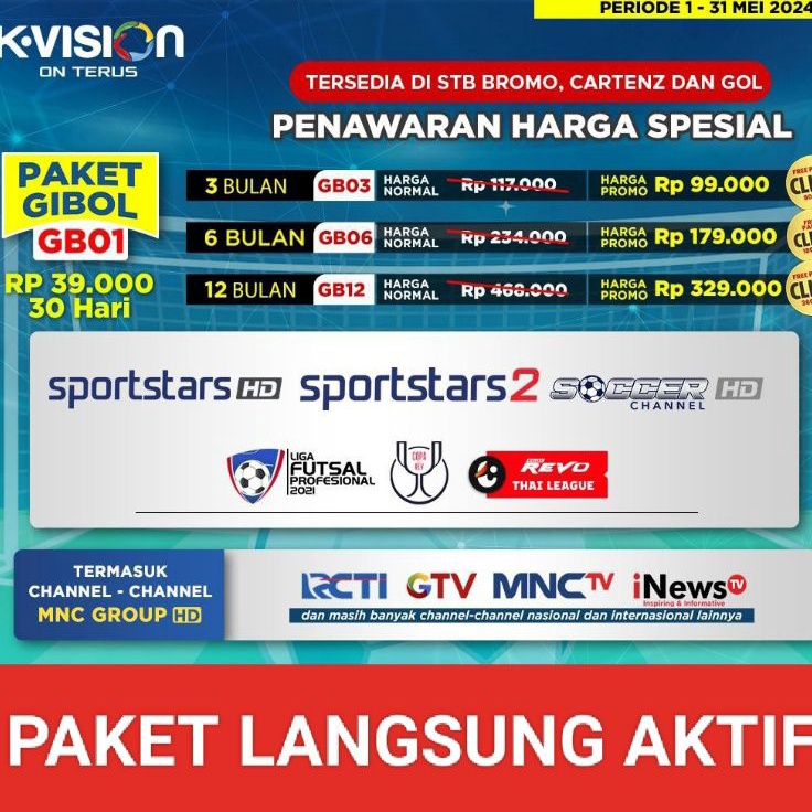 Miliki  Paket GILA BOLA Gibol K VISION 1 Bln 3 Bln  6 Bln