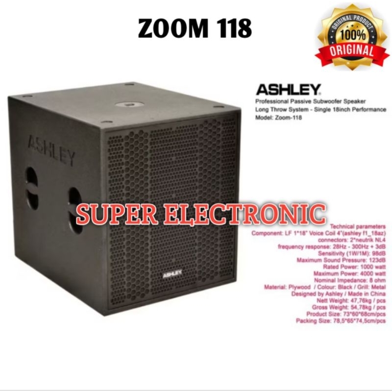 Subwoofer Pasif Ashley Zoom 118 Original Subwoofer 18inch