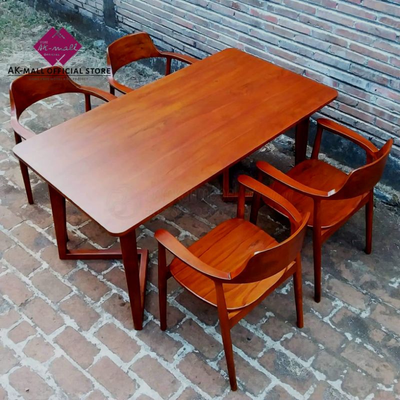 Set meja makan jati, meja makan minimalis, meja kursi makan cafe kayu jati tua