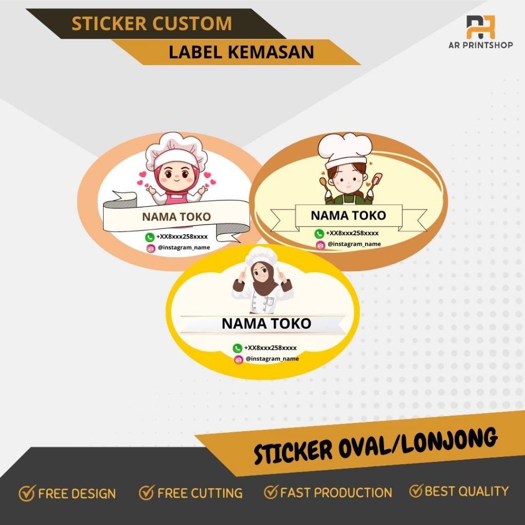 CETAK STICKER CUSTOM , STICKER OVAL/ STICKER LONJONG , FREE CUTTING KISS CUT / Sticker Label Custom 