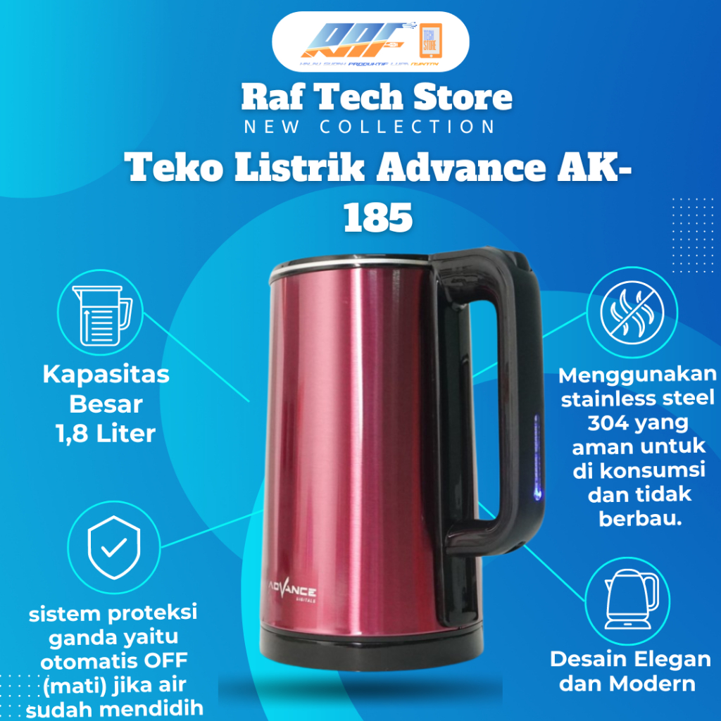 Advance AK-185 / AK185 Teko Listrik Electric Kettle Ukuran 1.8 Liter - Teko Listrik low watt - Teko 