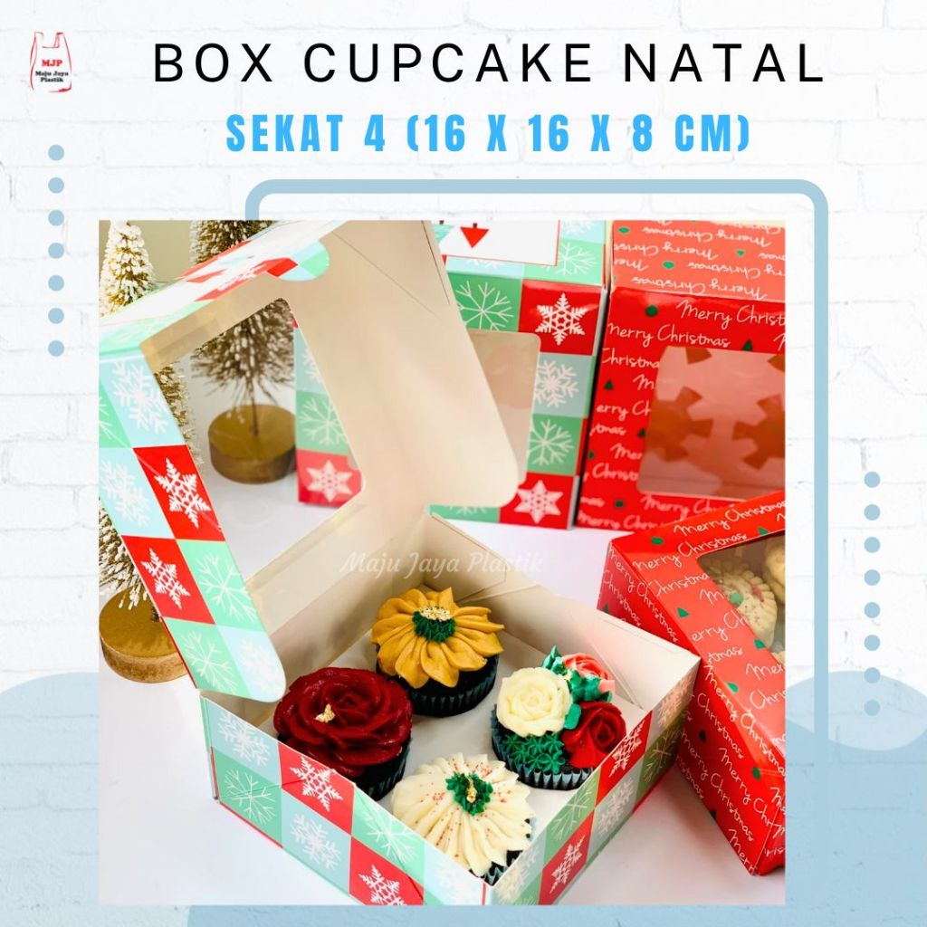 

Box Cupcake Natal 4 Muffin Pie Puding Mini Sekat 16x16x8 Box Natal Dus Christmas Hampers
